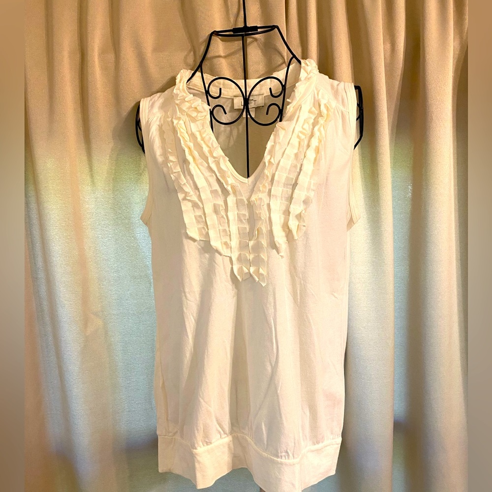 Ann Taylor Loft Ruffled Detail V-Neck Tank Top Blouse